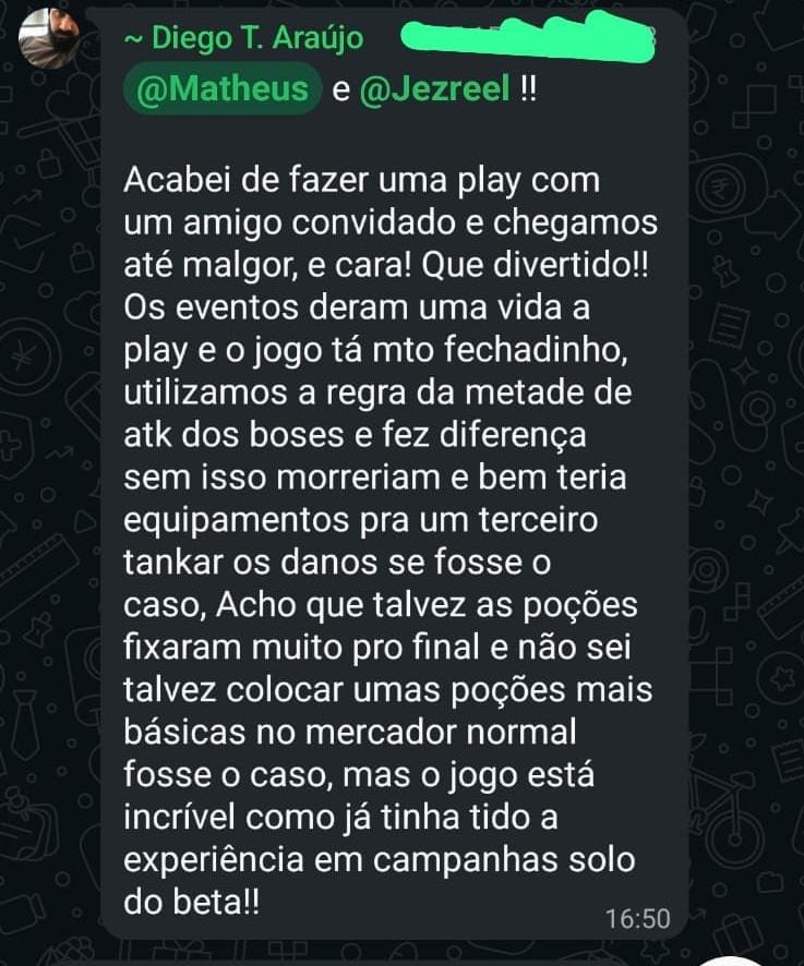 Depoimento de Diego T. Araújo sobre a campanha até Malgor
